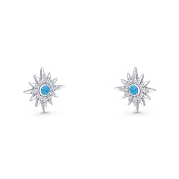 Starburst Stud Earring 10.7mm Lab Created Blue Opal 925 Sterling Silver Wholesale